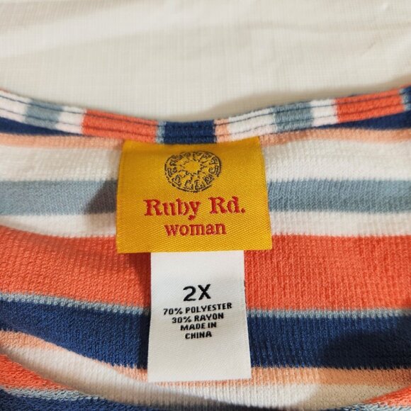 Ruby Rd Women's Multicolor 3/4 Bell Sleeve Striped Knit Top Blouse Size 2X (12) - Picture 9 of 11